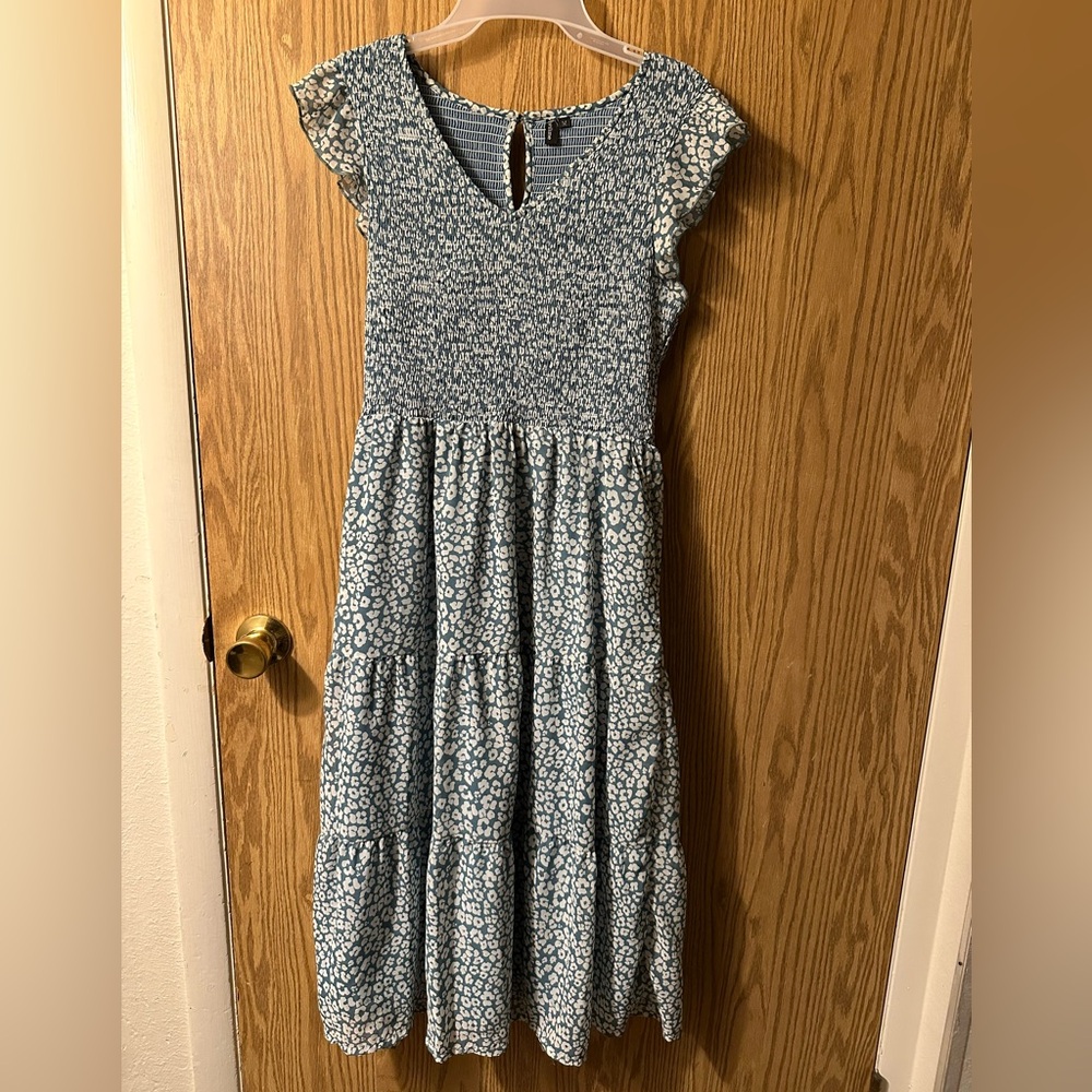 White and Blue Tiered Ruffled Sundress